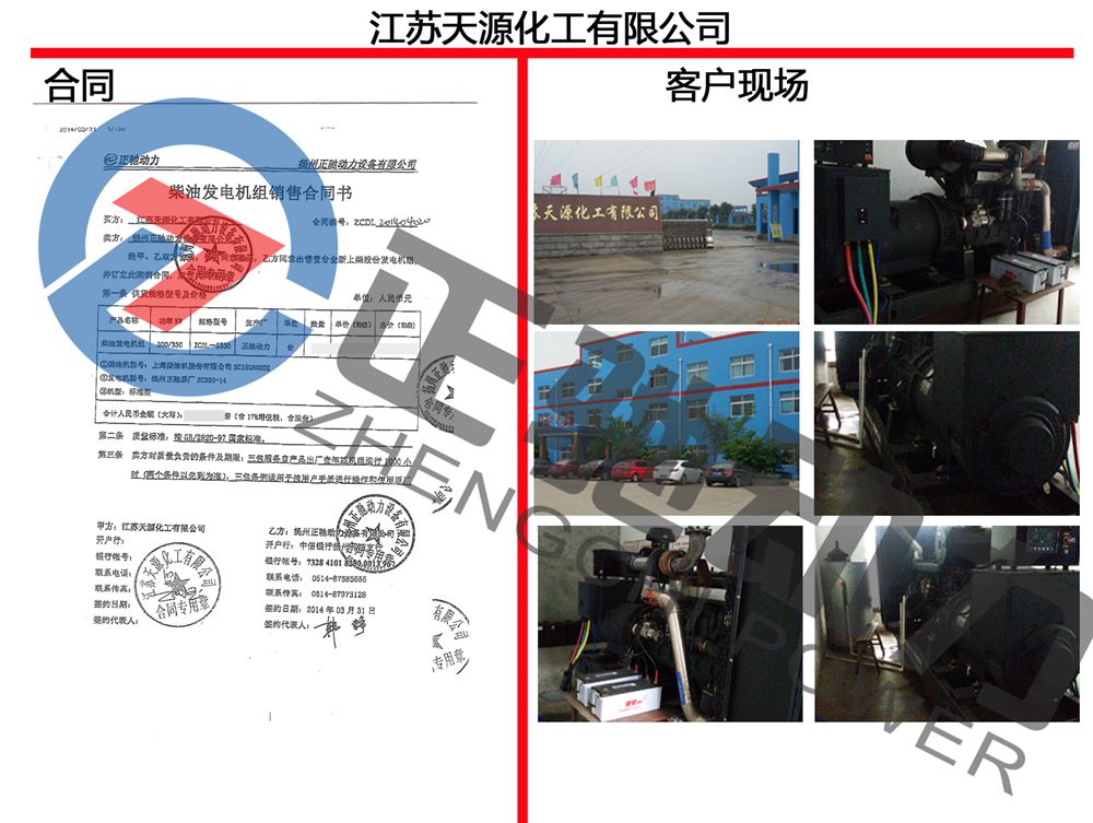 江苏天源化工有限公司在我公司采购一台上柴动力发电机组